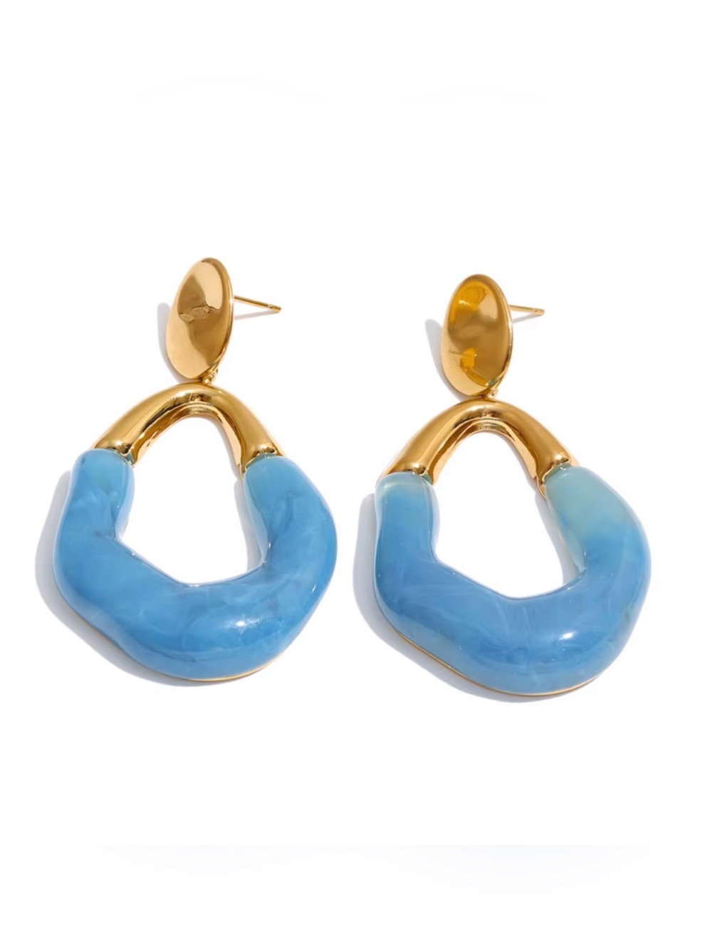Gold-Plated Earrings with Blue Resin Hoops - Women Jewelry
